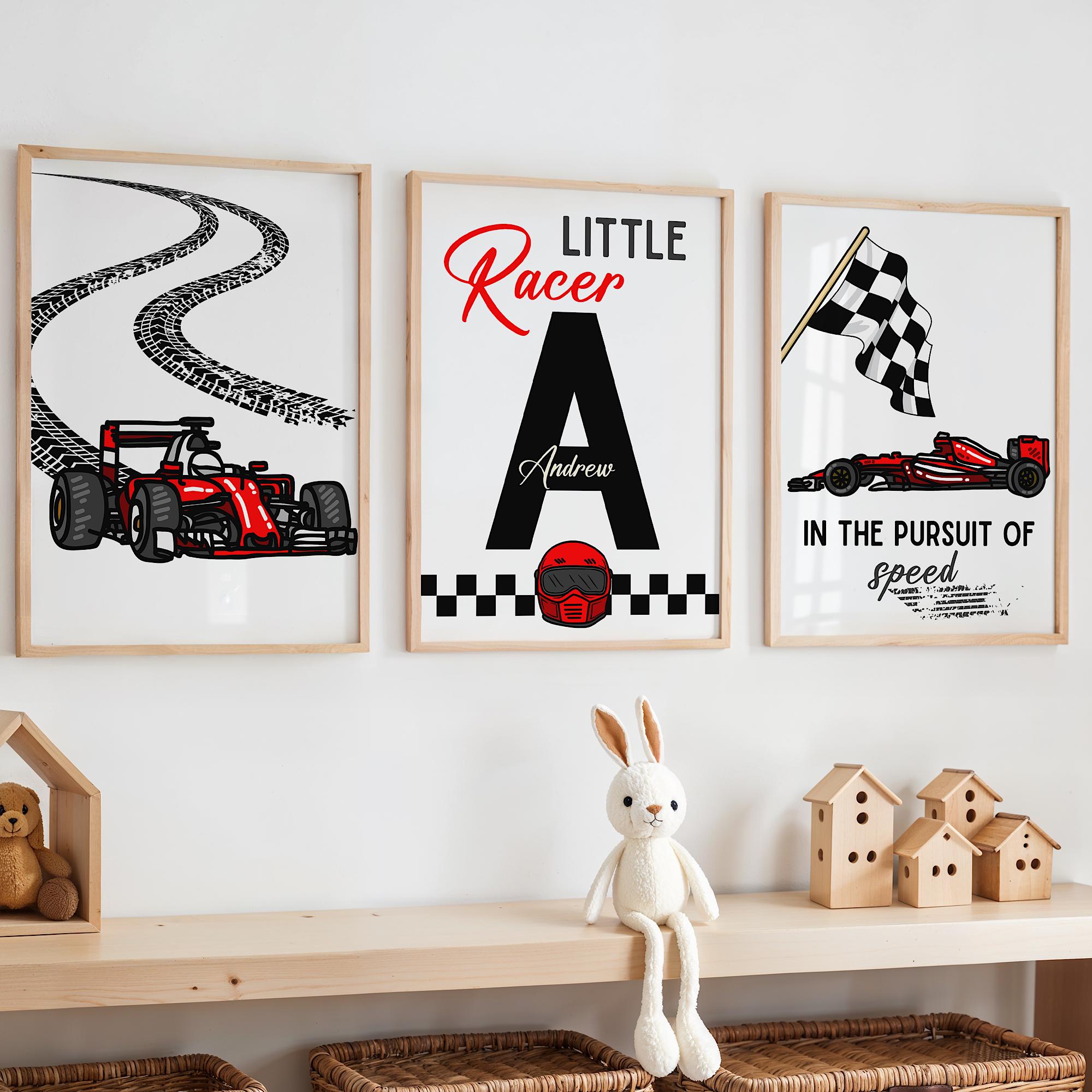 Baby Nursery Wall Decor - Custom Name Racing Car Nursery Prints