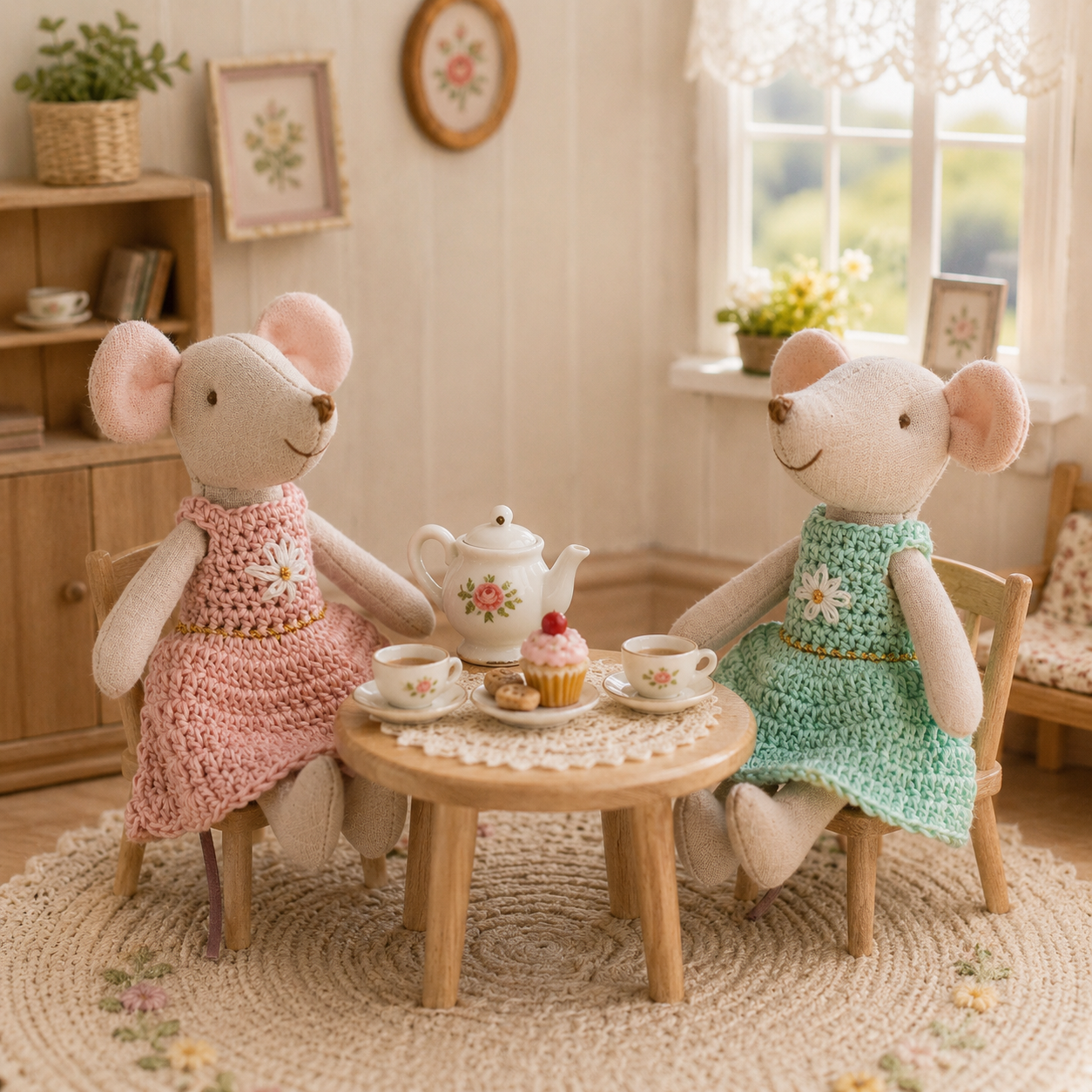 Baby Nursery Uniform - Handmade Crochet Mouse Doll, Cute Stuffed