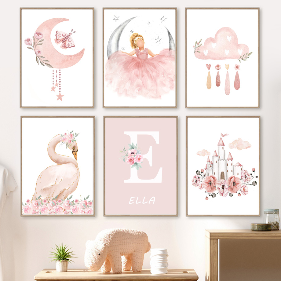 Baby Nursery Wall - Pink Angel Girl Sun Moon Cloud