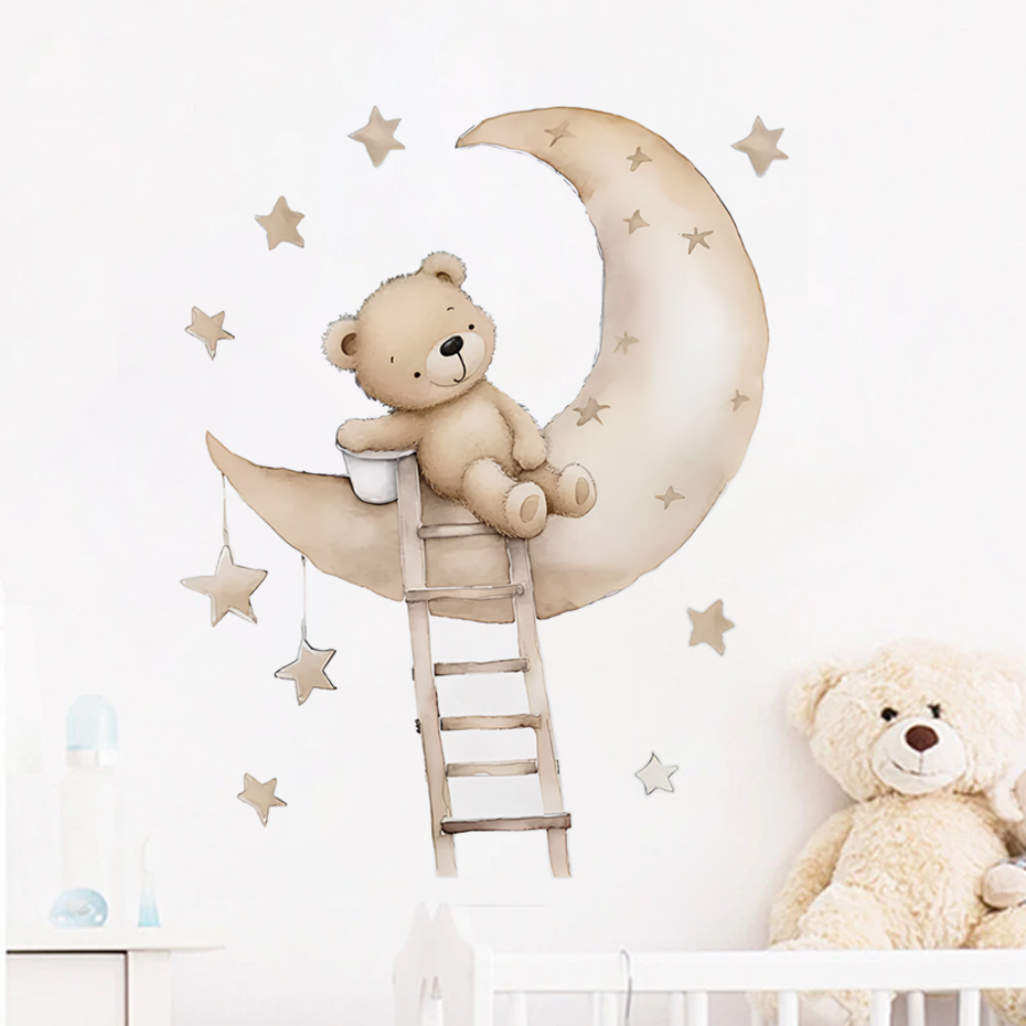 Baby Nursery Girl Room - Cute Bear Star Cloud Wall Stickers