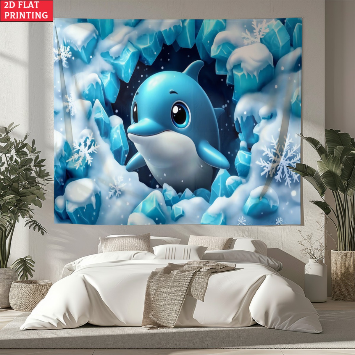 Baby Nursery Ocean Theme - Dolphin Tapestry Cartoon Dolphin Ice Snowflake