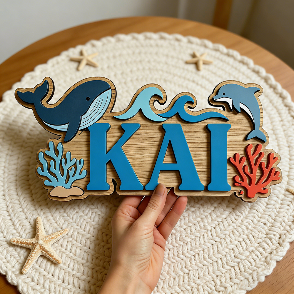 Baby Nursery Ocean Theme - Ocean Whale Dolphin Themed Custom Name