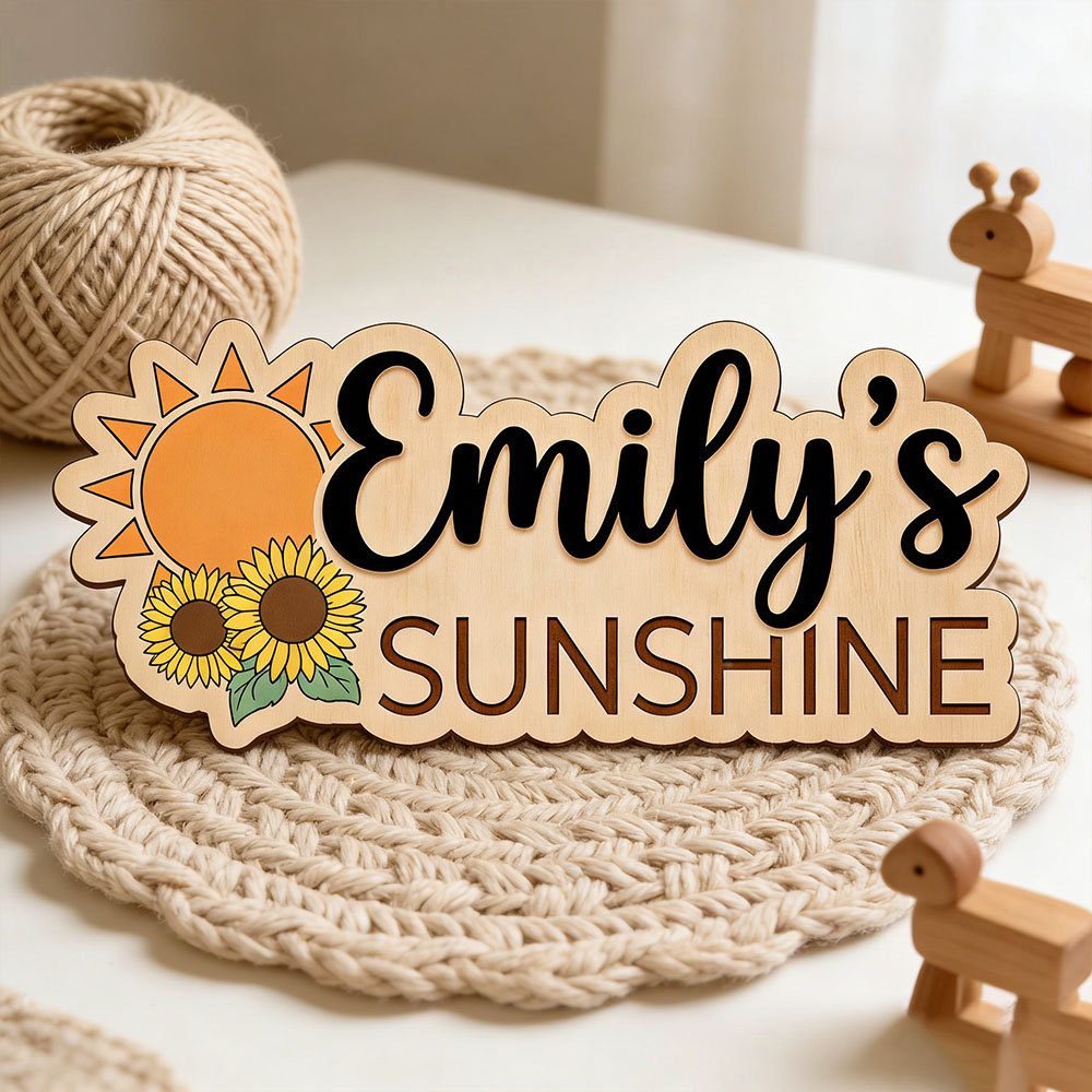Baby Nursery Name Wall Art - Sunflower Sunshine Themed Custom Name Wood