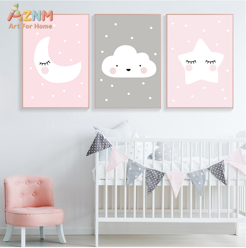 Baby Nursery Art - AZNM Cute Cartoon Moon Cloud Star