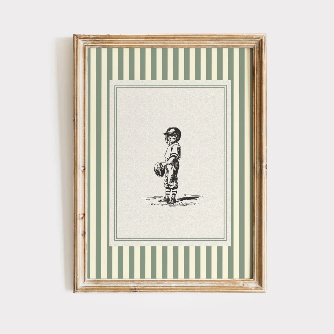 Baby Nursery Decor Ideas - Vintage Football Nursery Print, Green Stripe