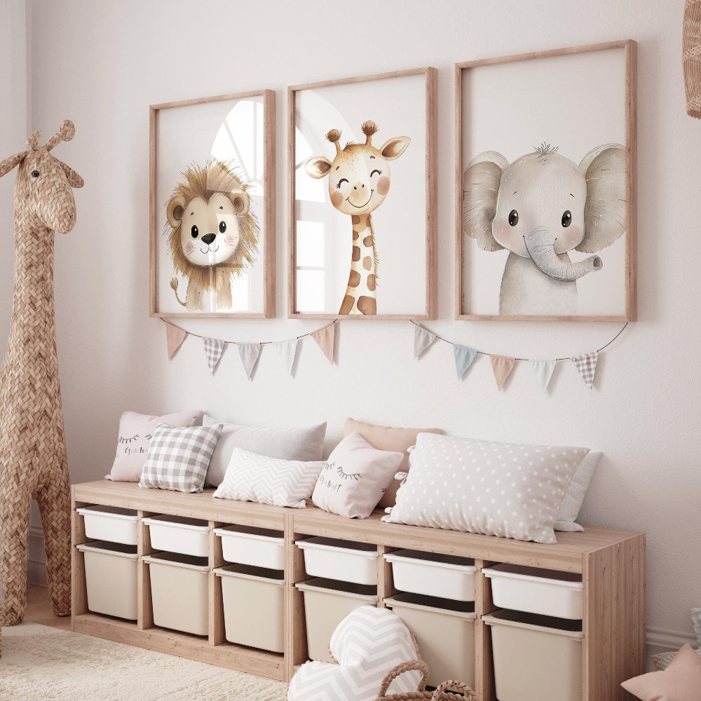 Baby Nursery Wall Decor - 3pcs Safari Animal Nursery Prints Watercolor