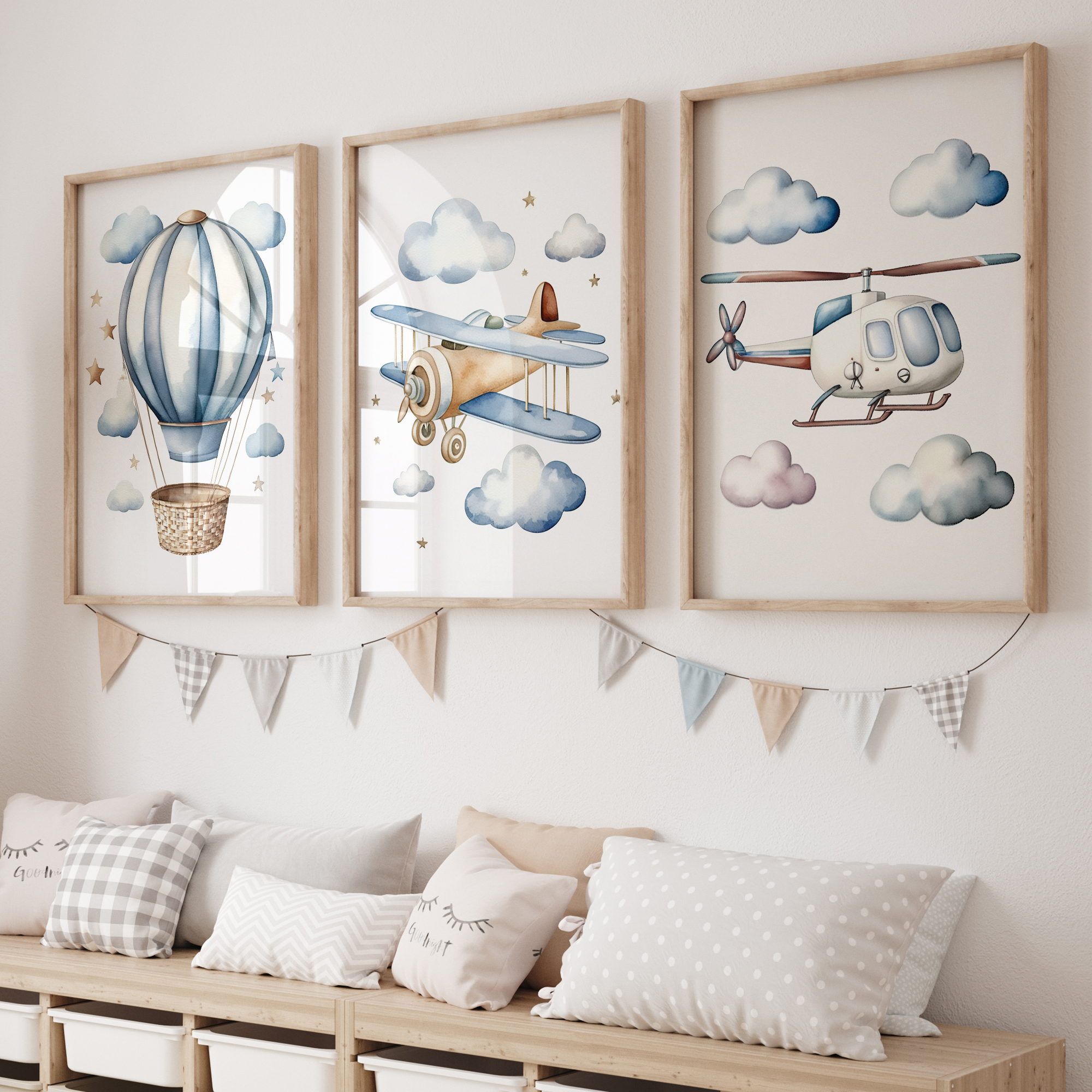 Baby Nursery Wall Decor - Cartoon Children Airplane Helicopter Hot Air