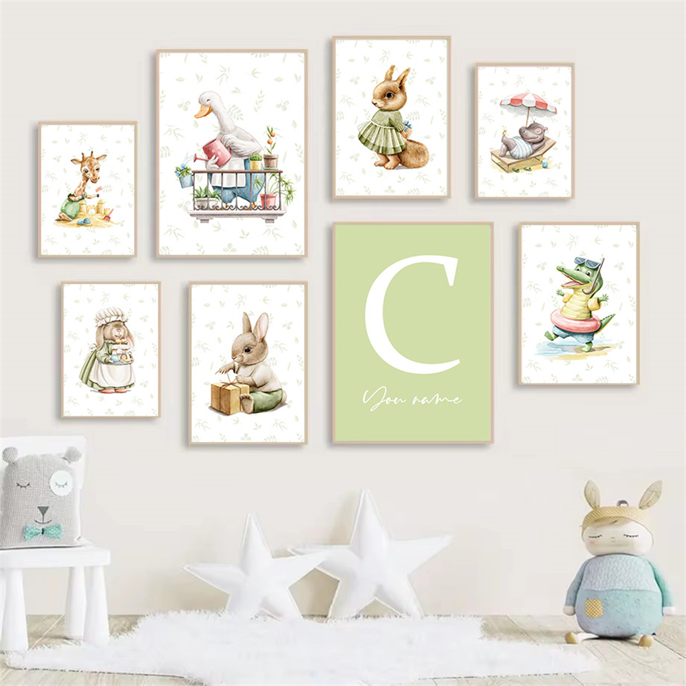 Baby Nursery Name Wall Art - Baby Custom Name Poster Giraffe Squirrel