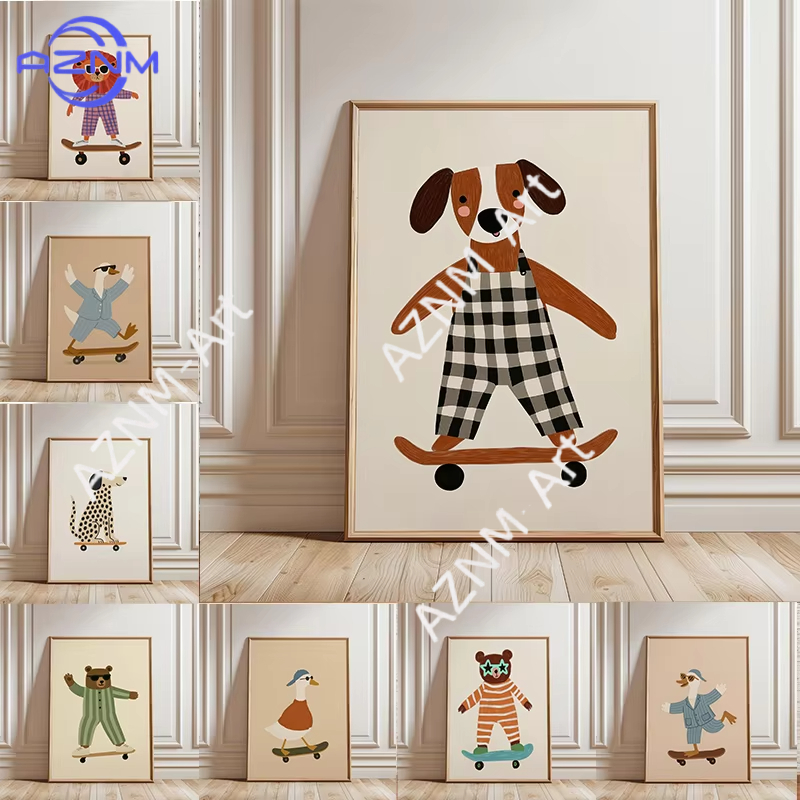 Baby Nursery Wall - 1PC Funny Animal Skateboarding Poster Trendy