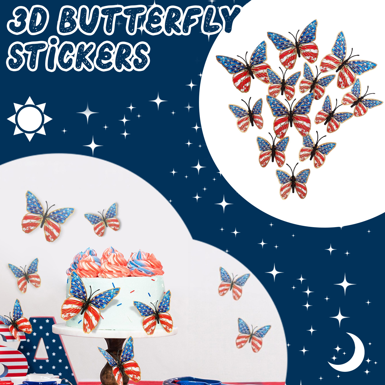 Baby Nursery Wall Decor - 3d Butterfly Wall Stickers American Flag