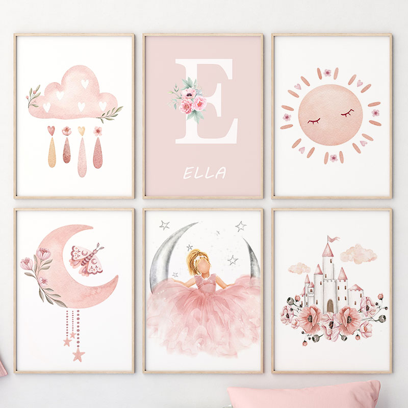 Pink Angel Girl Sun Moon Cloud - Baby Nursery Wall 리뷰 및 가격