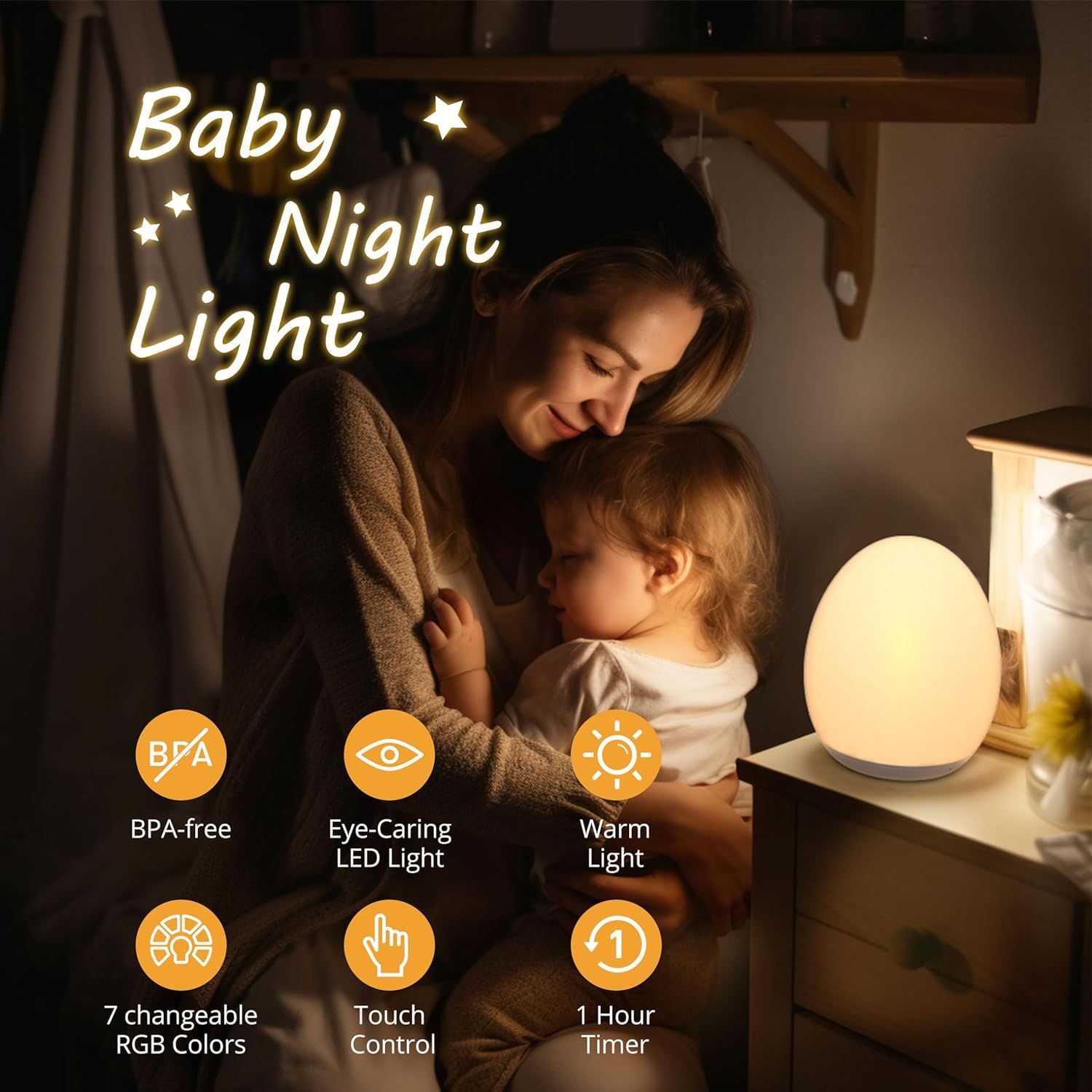 LED Dimmable Bedside Lamp Rech - Baby Nursery Egg Light 리뷰 및 가격