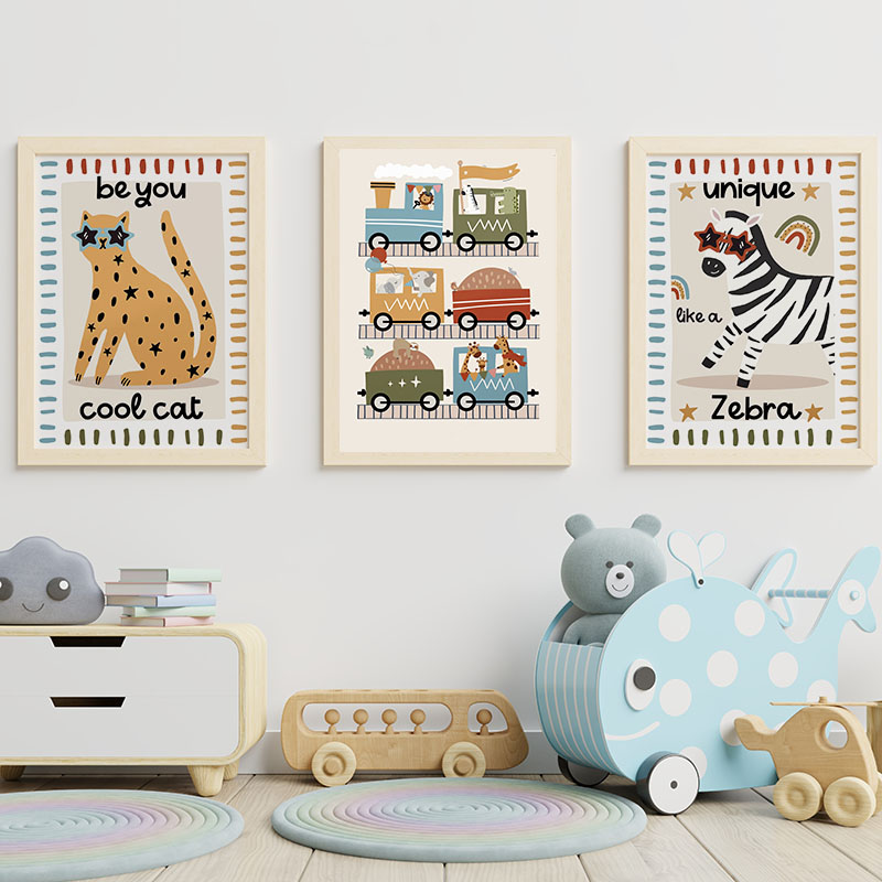 Funny Cartoon Animals Car Bus  - Baby Nursery Wall 리뷰 및 가격