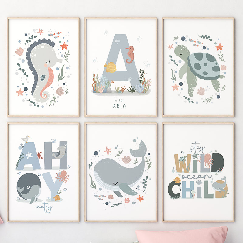 1pc frameless  Marine Life Oct - Baby Nursery Name Wall Art 리뷰 및 가격