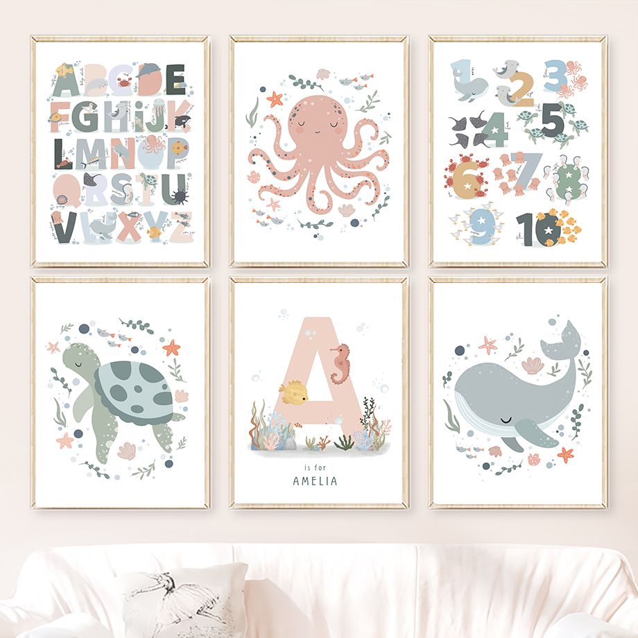 1pc frameless  Marine Life Oct - Baby Nursery Name Wall Art 리뷰 및 가격