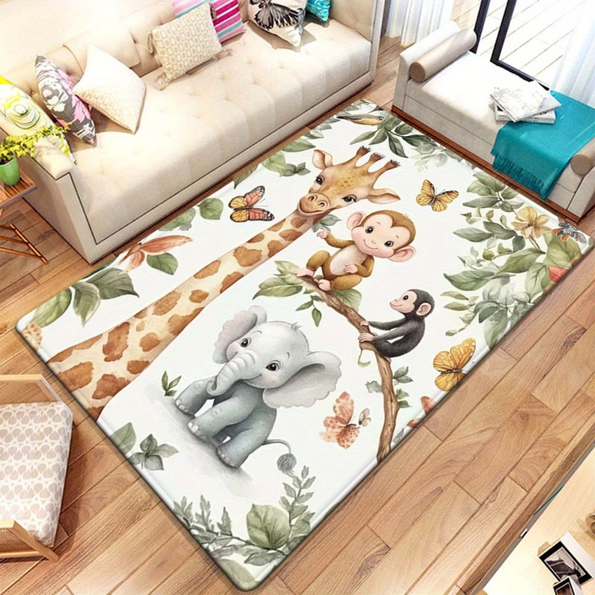Watercolor Animal Jungle Print - Baby Nursery Jungle Rug 리뷰 및 가격