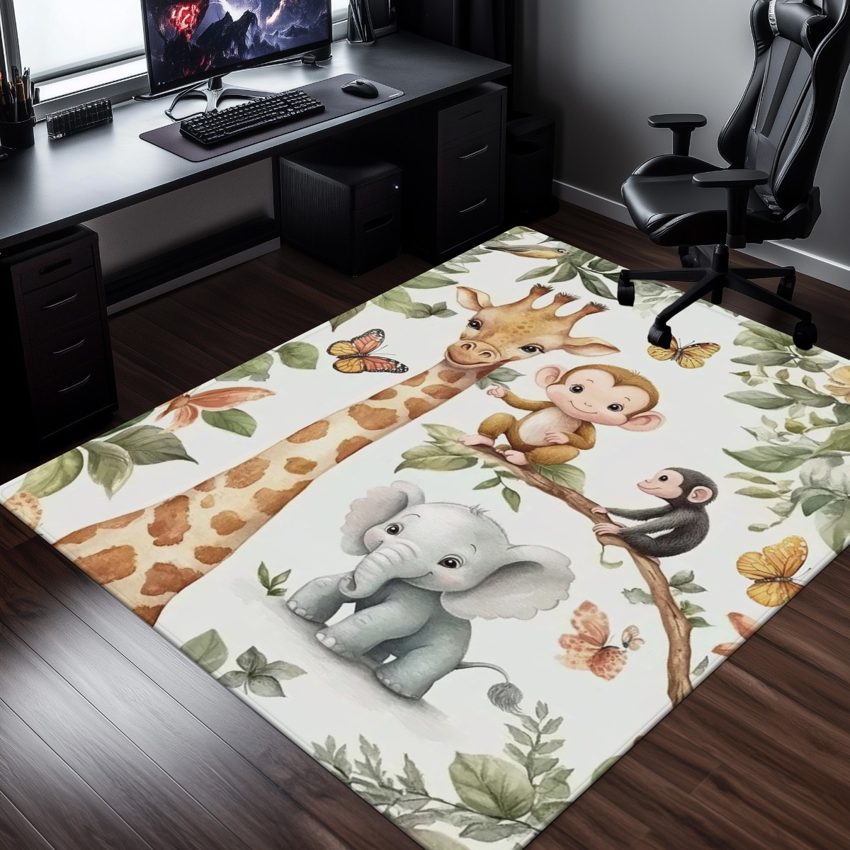 Watercolor Animal Jungle Print - Baby Nursery Jungle Rug 리뷰 및 가격