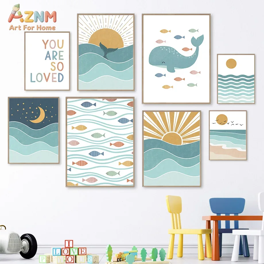 AZNM Boho Ocean Canvas Wall Ar - Baby Nursery Ocean 리뷰 및 가격