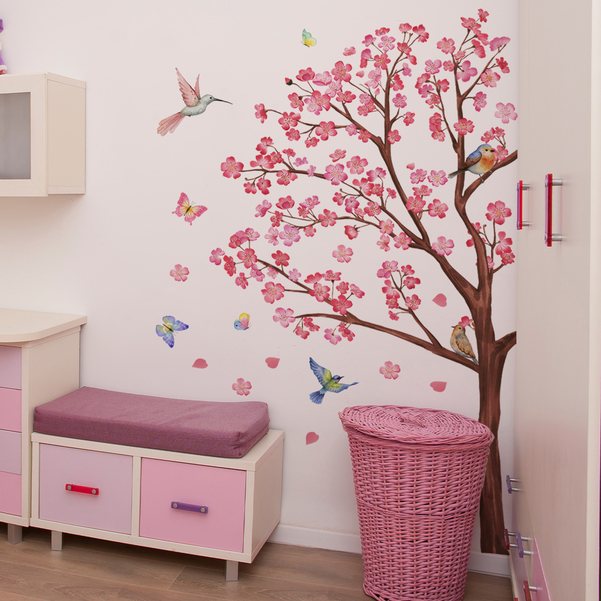 Watercolour Bird Flower Wall S - Baby Nursery Girl Room 리뷰 및 가격