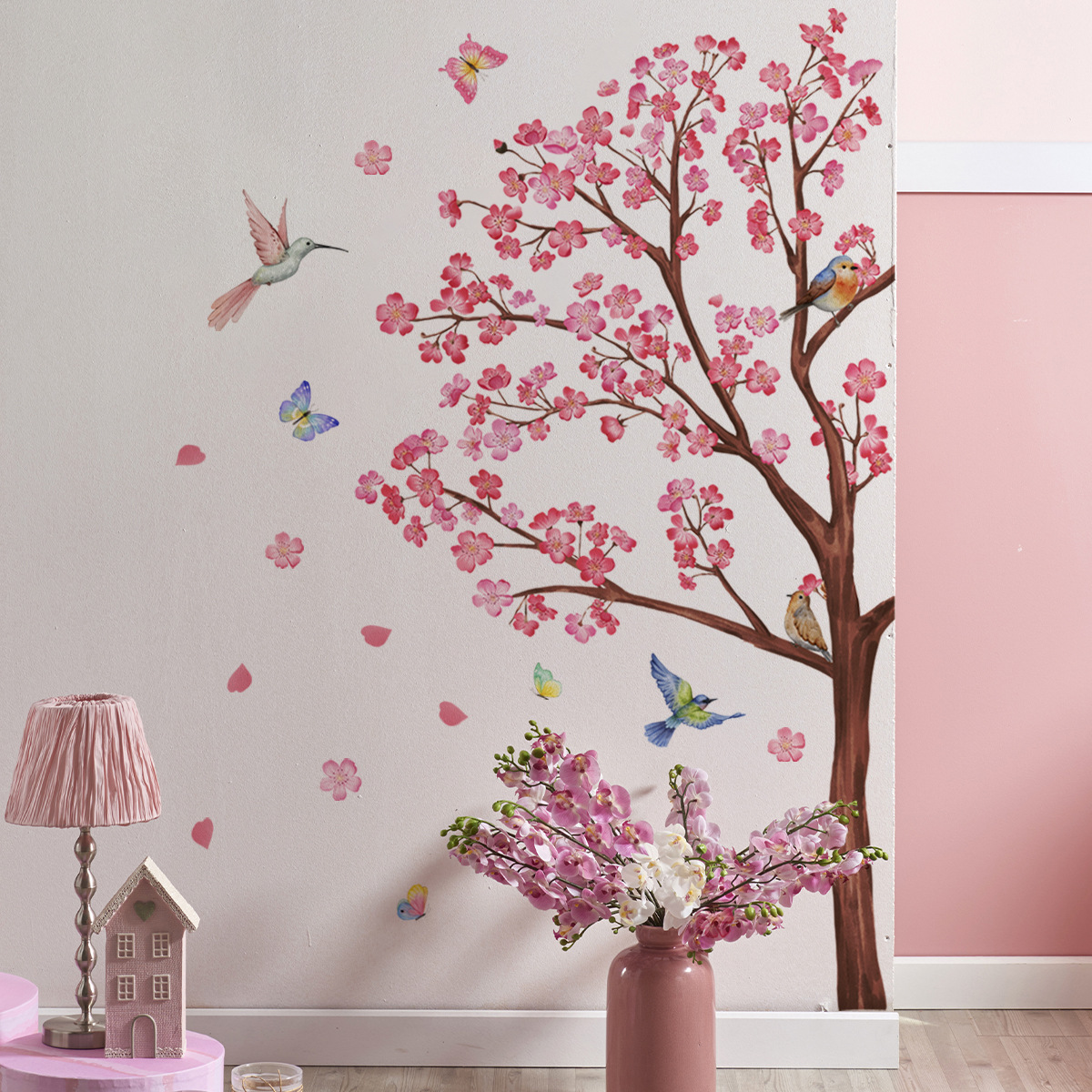 Watercolour Bird Flower Wall S - Baby Nursery Girl Room 리뷰 및 가격