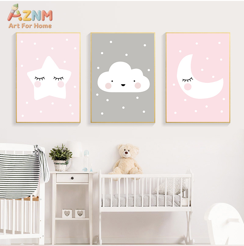 AZNM Cute Cartoon Moon Cloud S - Baby Nursery Art 리뷰 및 가격