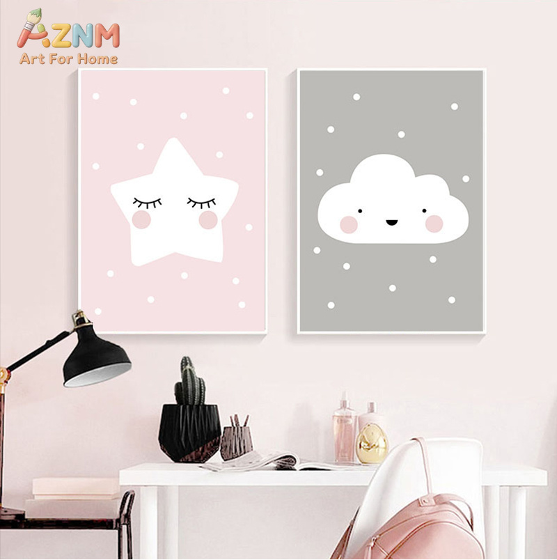 AZNM Cute Cartoon Moon Cloud S - Baby Nursery Art 리뷰 및 가격