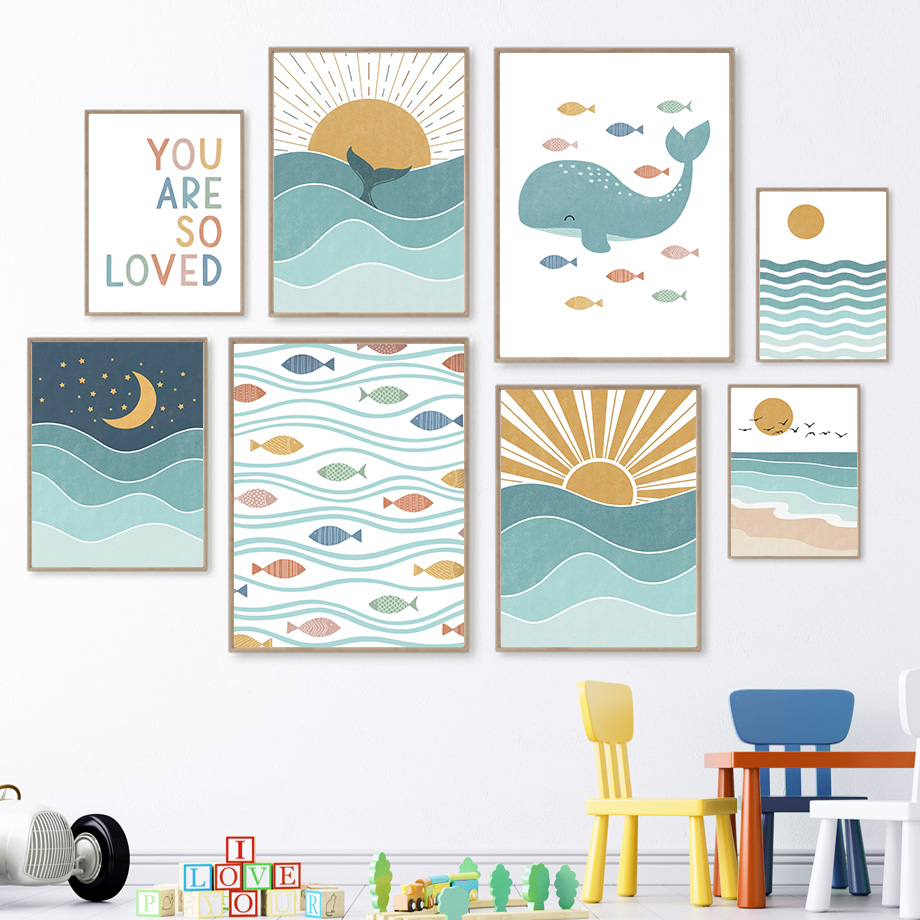 (2D canvas painting)  Fish Wha - Baby Nursery Ocean 리뷰 및 가격