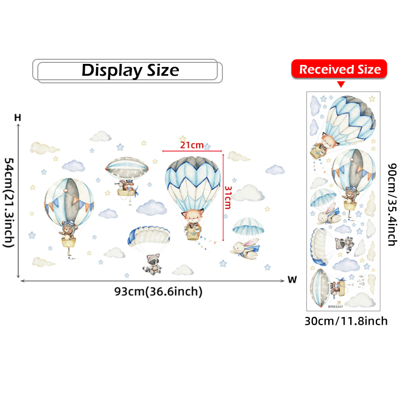 Cartoon Cute Animals Hot Air B - Wall Decal Nursery 리뷰 및 가격