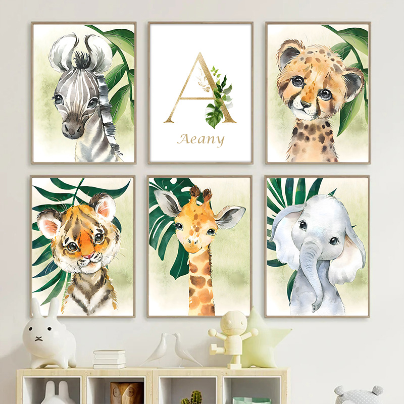 Gold Kids Name Poster Jungle A - Baby Nursery Name Wall Art 리뷰 및 가격