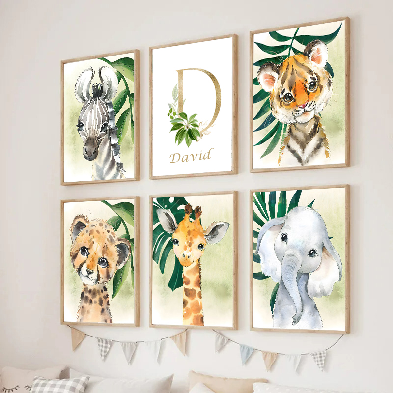 Gold Kids Name Poster Jungle A - Baby Nursery Name Wall Art 리뷰 및 가격