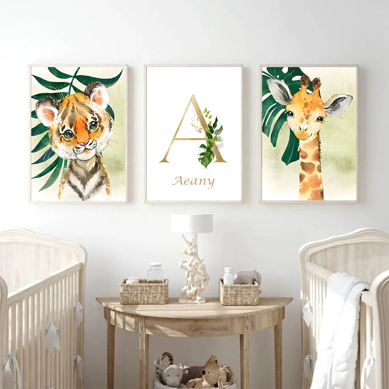 Gold Kids Name Poster Jungle A - Baby Nursery Name Wall Art 리뷰 및 가격