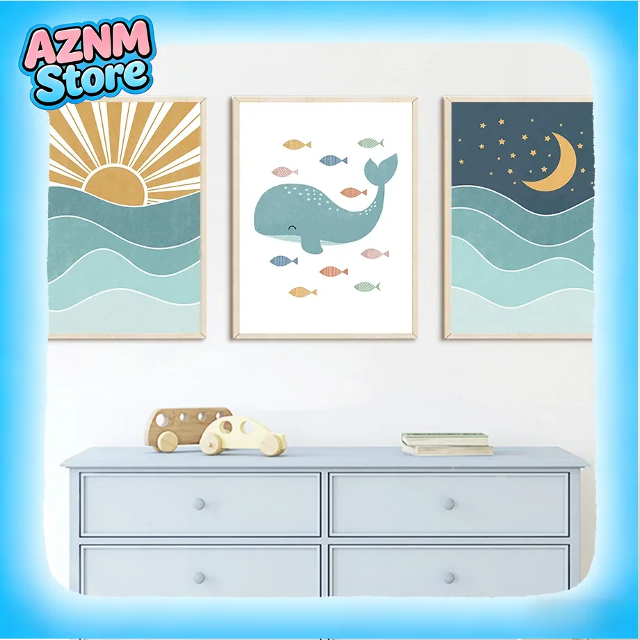 Fish Whale Seagull Sunrise Sun - Baby Nursery Ocean 리뷰 및 가격