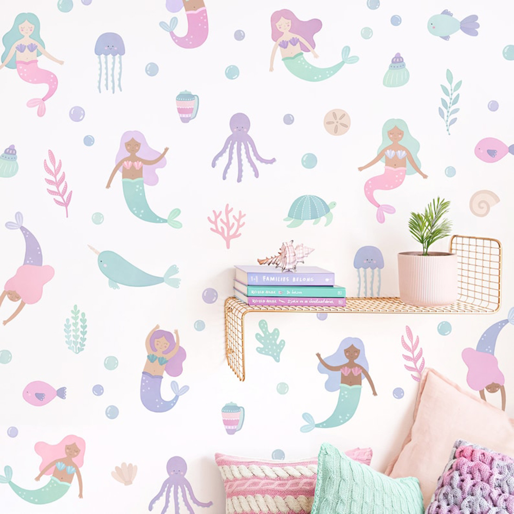 Watercolor Mermaid Wall Sticke - Baby Nursery Ocean 리뷰 및 가격