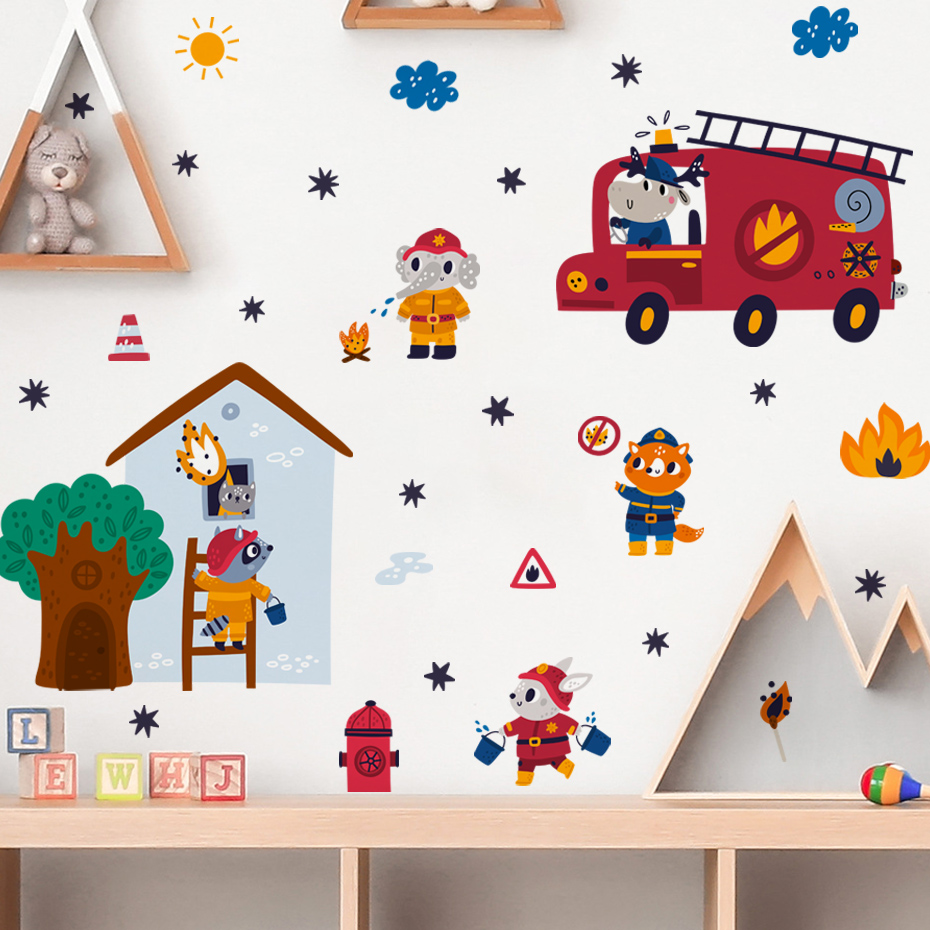 Cartoon Animal Firefighter Res - Baby Nursery Animal Theme 리뷰 및 가격