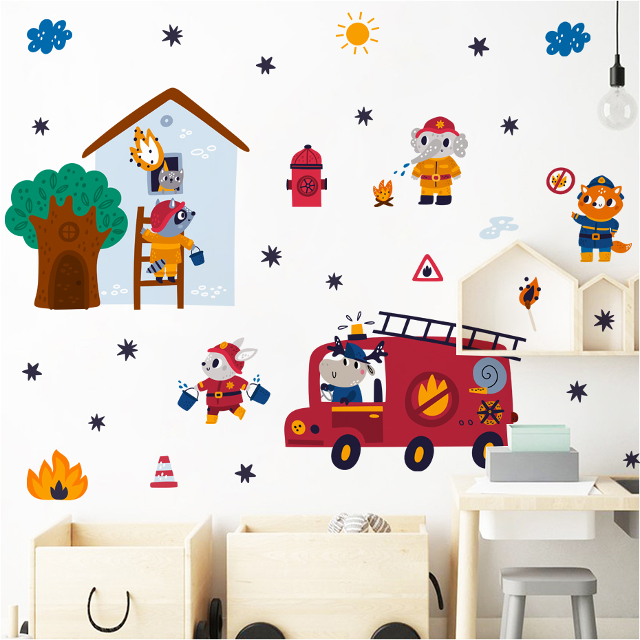 Cartoon Animal Firefighter Res - Baby Nursery Animal Theme 리뷰 및 가격