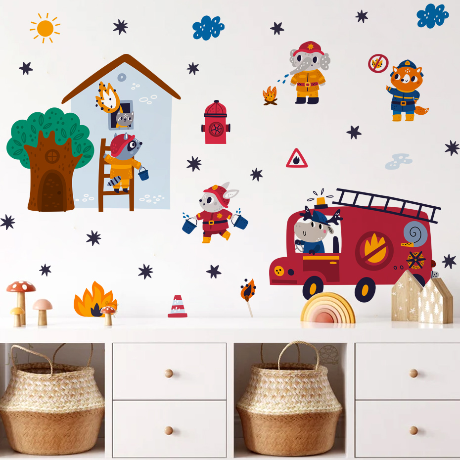 Cartoon Animal Firefighter Res - Baby Nursery Animal Theme 리뷰 및 가격