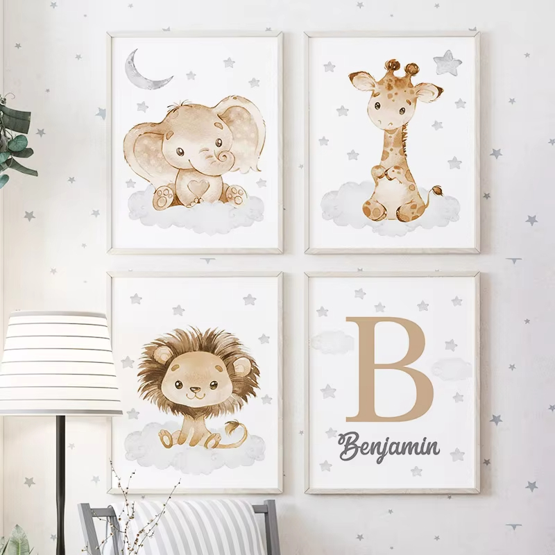 Elephant Giraffe Lion Custom B - Baby Nursery Name Wall Art 리뷰 및 가격