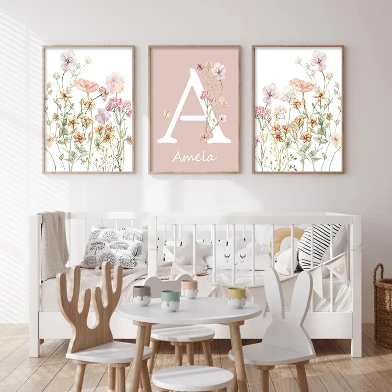 Pink Wildflowers Girls Names C - Baby Nursery Name Wall Art 리뷰 및 가격