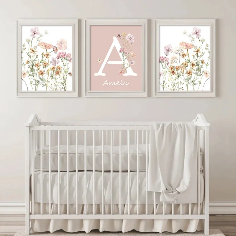 Pink Wildflowers Girls Names C - Baby Nursery Name Wall Art 리뷰 및 가격