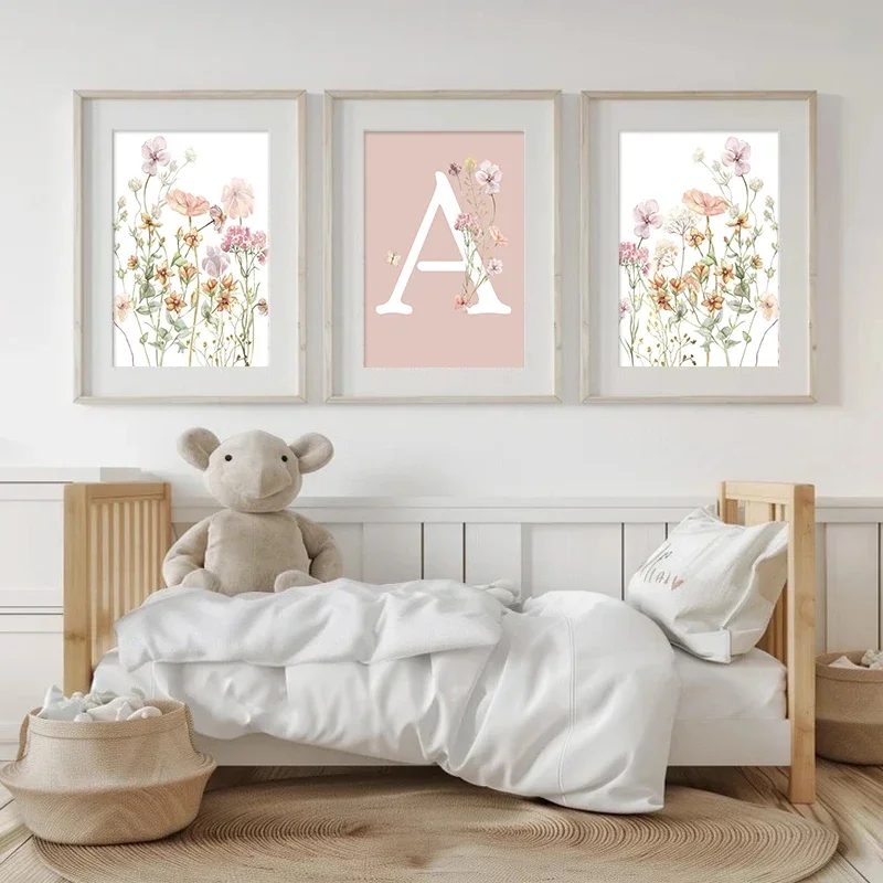 Pink Wildflowers Girls Names C - Baby Nursery Name Wall Art 리뷰 및 가격