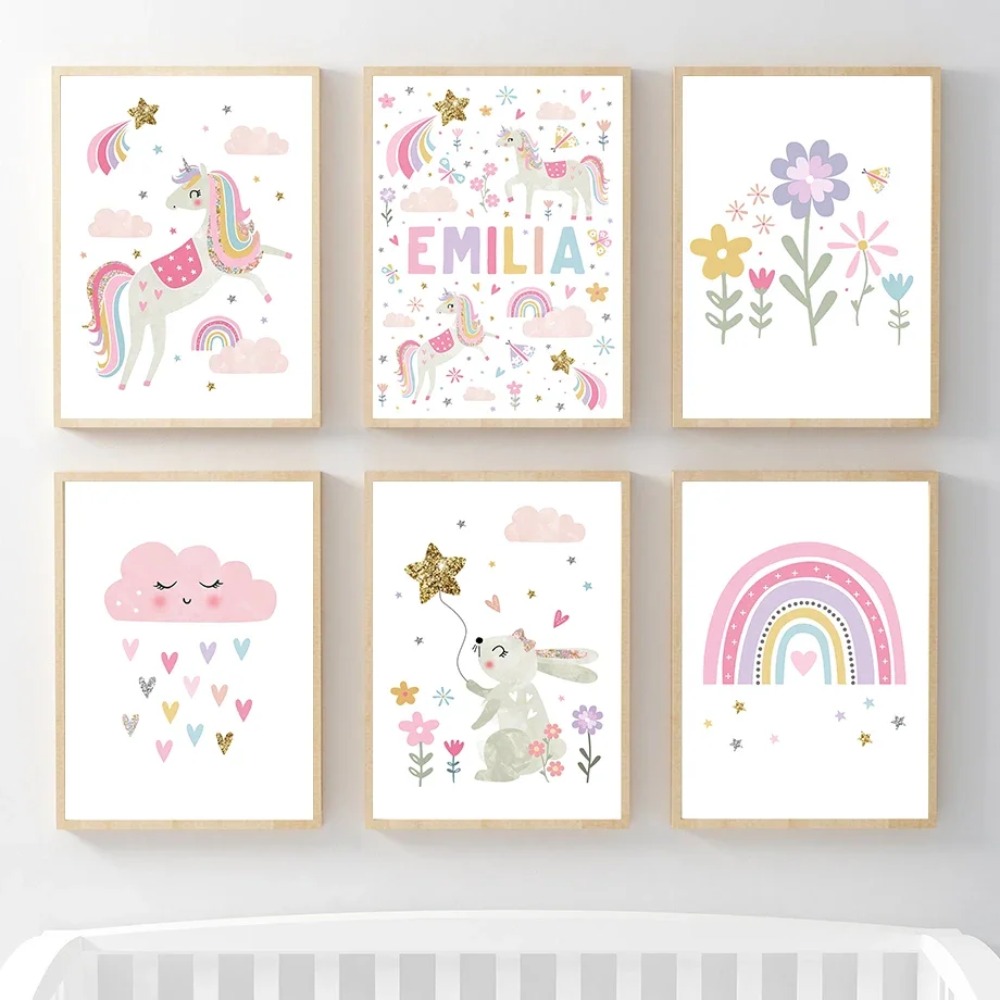 Pink Unicorn Rabbit Rainbow Cl - Baby Nursery Wall 리뷰 및 가격