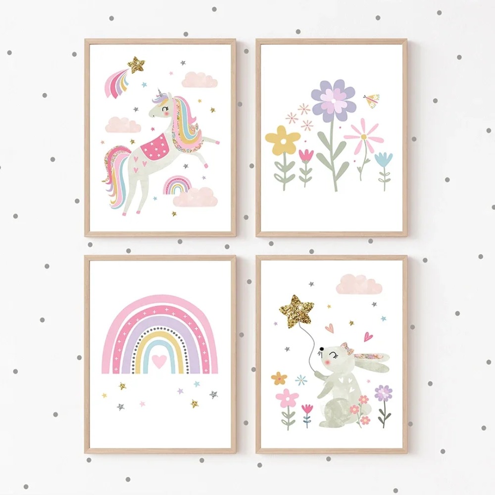 Pink Unicorn Rabbit Rainbow Cl - Baby Nursery Wall 리뷰 및 가격