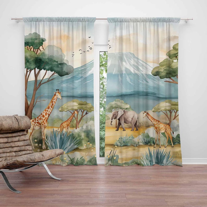 Safari Animals Kids Curtains B - Baby Nursery Office 리뷰 및 가격