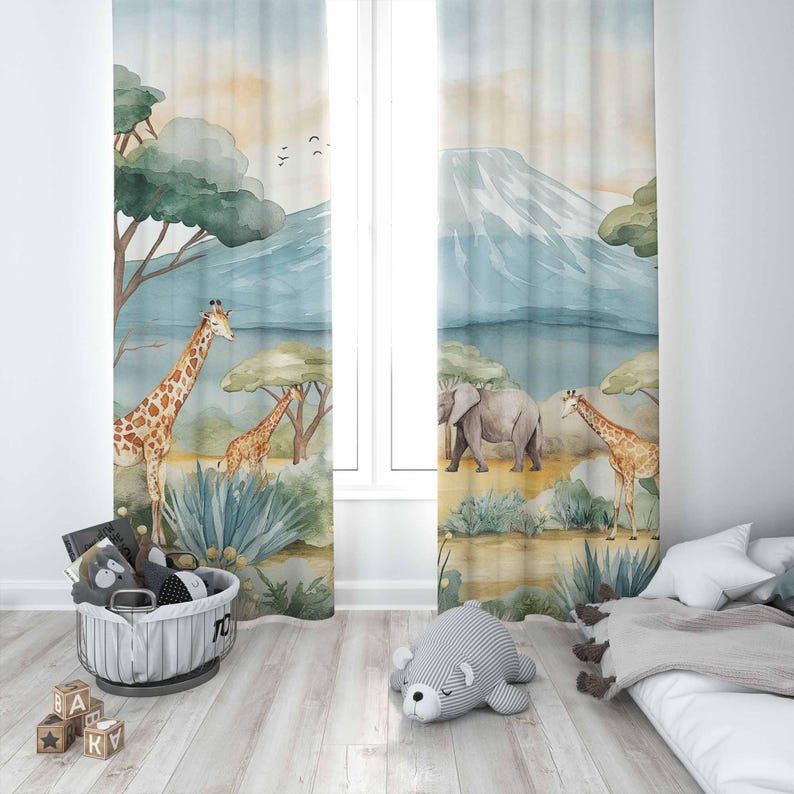 Safari Animals Kids Curtains B - Baby Nursery Office 리뷰 및 가격