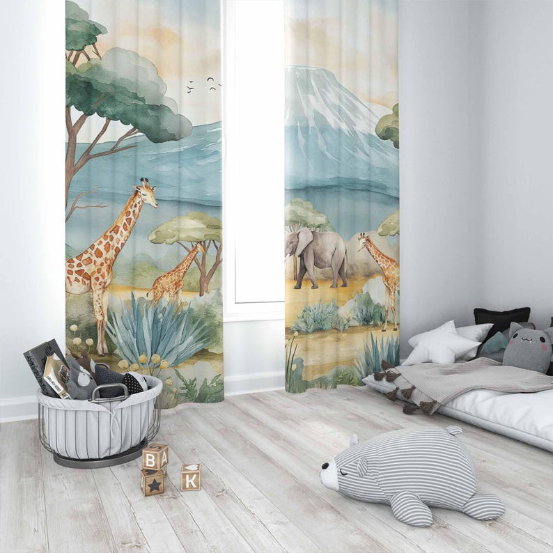 Safari Animals Kids Curtains B - Baby Nursery Office 리뷰 및 가격