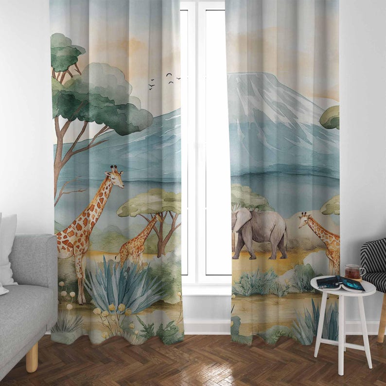 Safari Animals Kids Curtains B - Baby Nursery Office 리뷰 및 가격