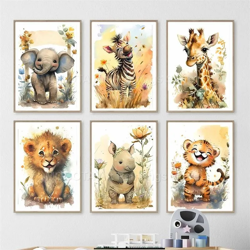Watercolor Lion Giraffe Tiger  - Baby Nursery Wall Decor 리뷰 및 가격