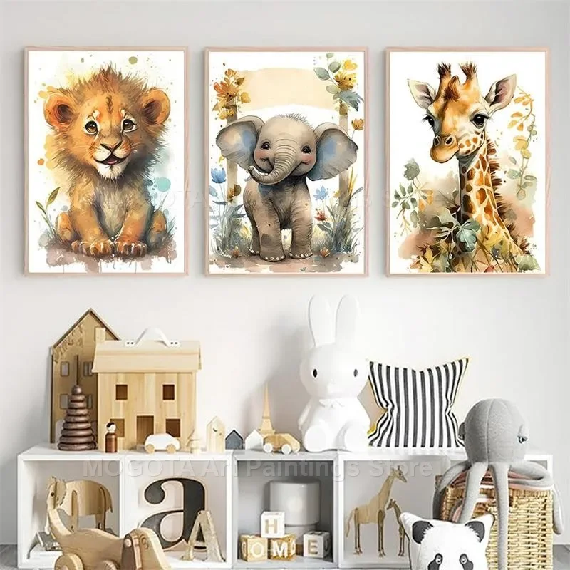 Watercolor Lion Giraffe Tiger  - Baby Nursery Wall Decor 리뷰 및 가격