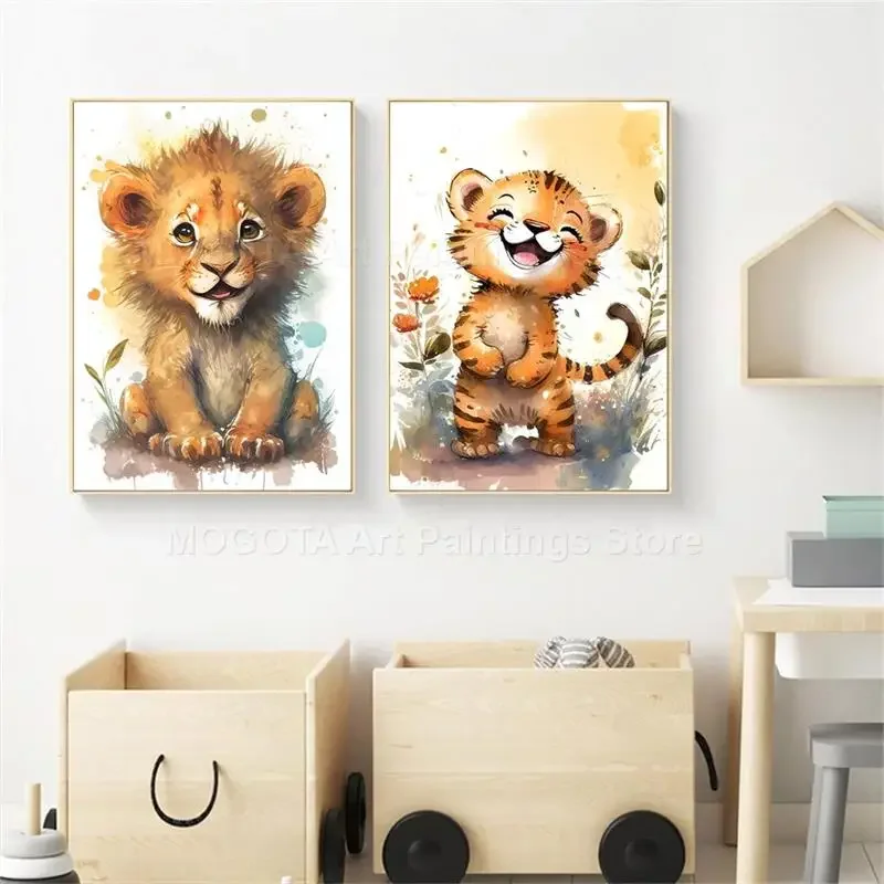 Watercolor Lion Giraffe Tiger  - Baby Nursery Wall Decor 리뷰 및 가격