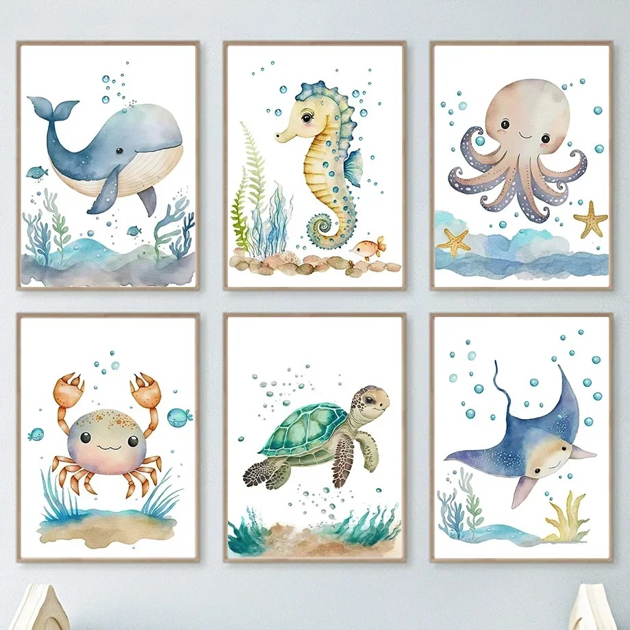 Cute Whale Sea Horse Octopus C - Baby Nursery Art 리뷰 및 가격